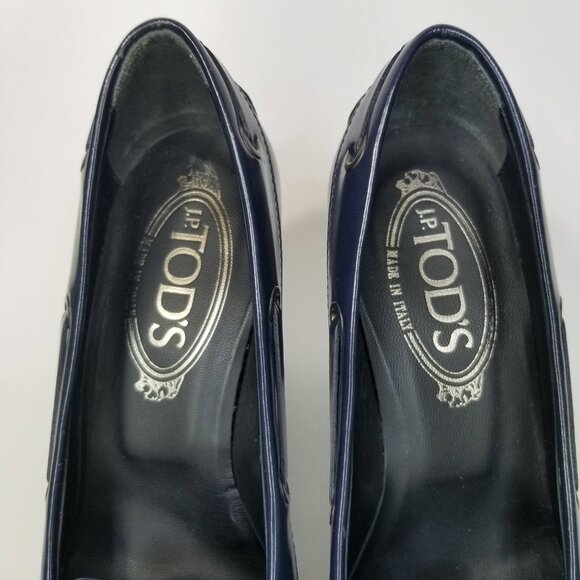 Tod's Women's Patent Leather Penny Loafer Pumps Blue Size EU 35/US 5 block heel - Picture 8 of 15